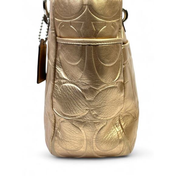 Coach Metallic Gold East West Embossed Signature Leather Tote Bag - Picture 9 of 15